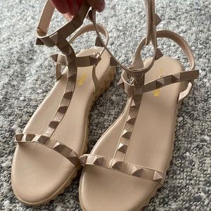 Shoe Blowout Sale!!! Fashion Nova Beige spiked-strappy Sandals